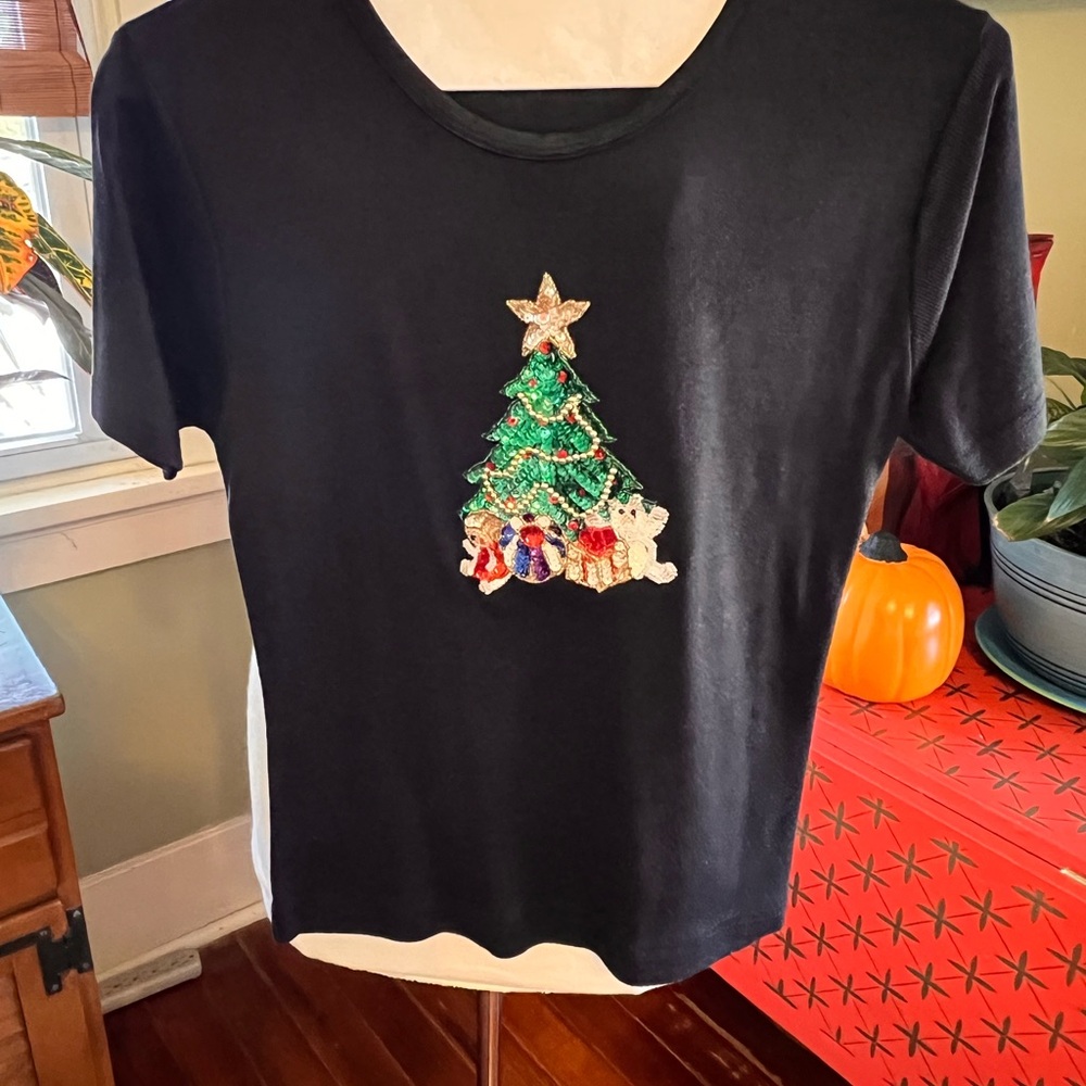 2 shirts. 1 Black & 1 white Christmas Tree women’s Shirt